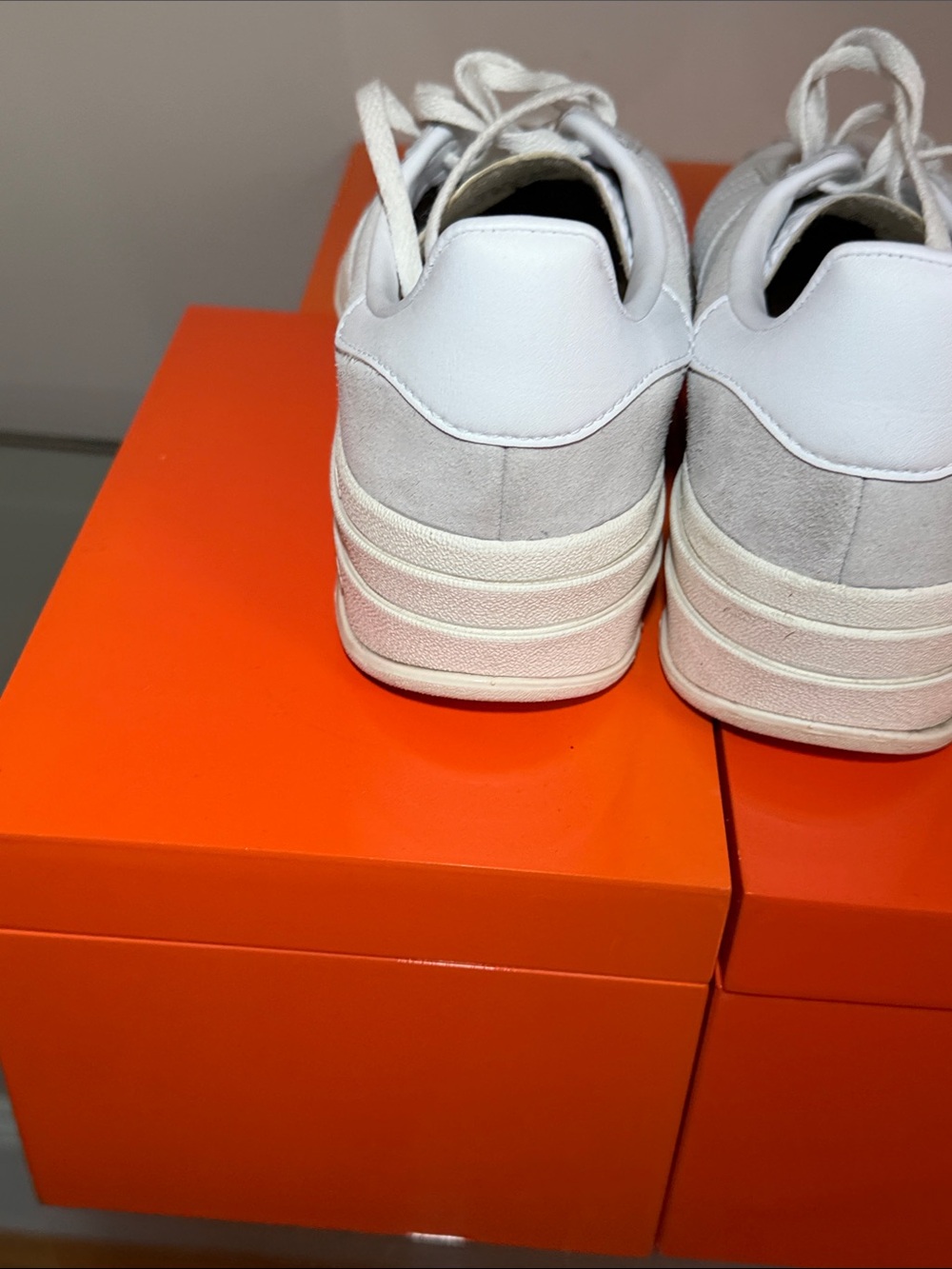 Adidas Gazelle Bold Women’s Light Gray Suede Sneakers with White Stripes - Picture 4 of 9